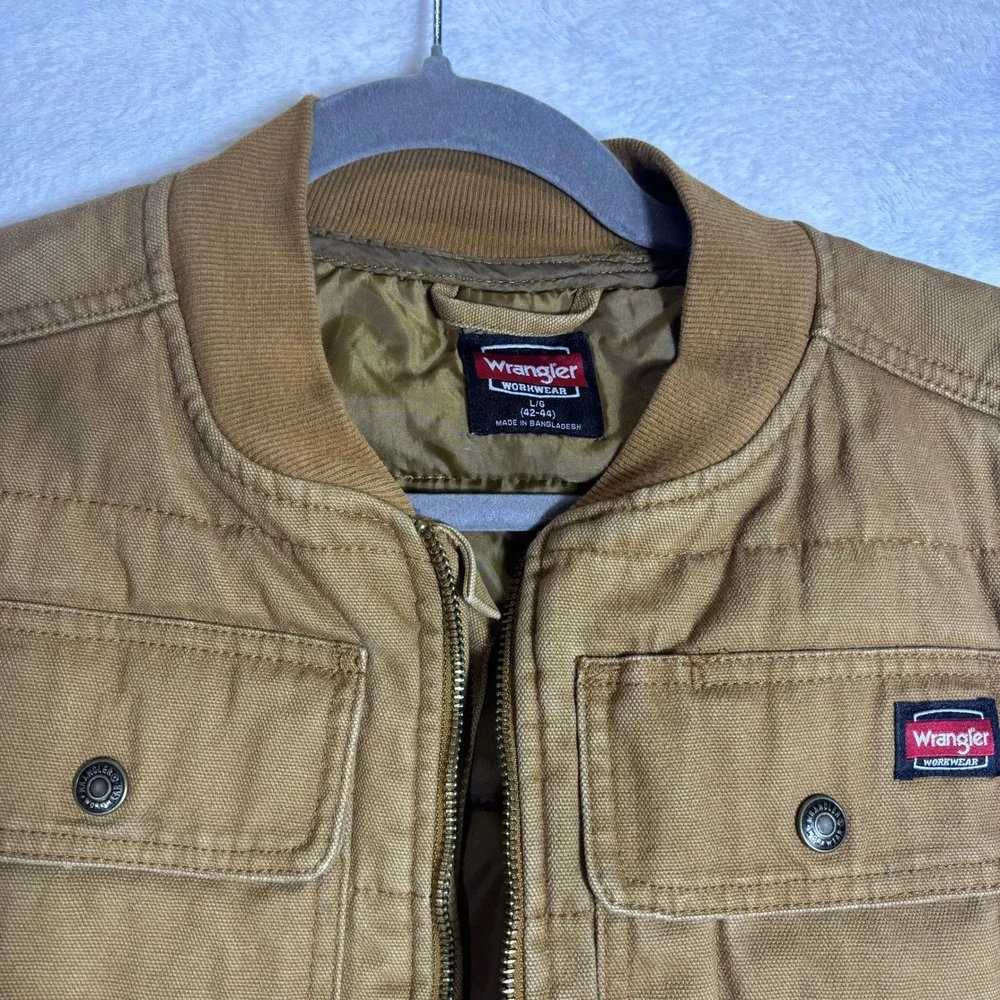 Wrangler Workwear Quilted Vest Men Large Brown Good Canvas Duck Zip Up 0043